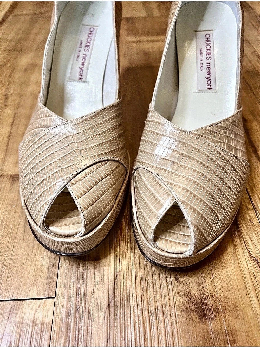 Chuckies New York Peep Toe Platform Heels, Beige, EU 38